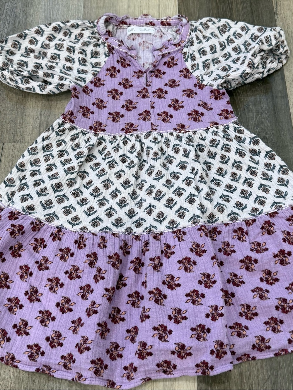 ZARA Girls’s Lavender and White Floral Tiered Dress